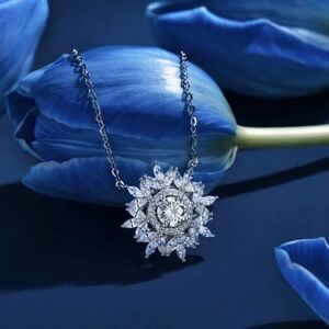 Certified 1 CT. Center Stone Moissanite Flower Necklace Set in Sterling Silver